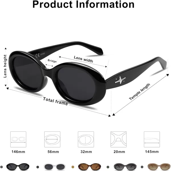 SOJOS Small Retro Oval Polarized Sunglasses for Women Men 90s Vintage Small Face UV400 Protection Tiny Sun Glasses SJ2286Black