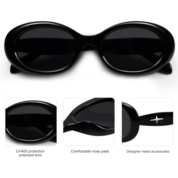 SOJOS Small Retro Oval Polarized Sunglasses for Women Men 90s Vintage Small Face UV400 Protection Tiny Sun Glasses SJ2286Black