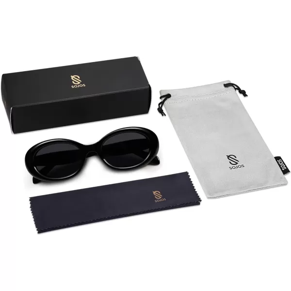 SOJOS Small Retro Oval Polarized Sunglasses for Women Men 90s Vintage Small Face UV400 Protection Tiny Sun Glasses SJ2286Black