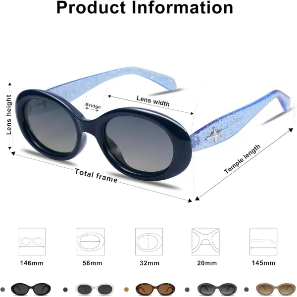 SOJOS Small Retro Oval Polarized Sunglasses for Women Men 90s Vintage Small Face UV400 Protection Tiny Sun Glasses SJ2286Dark Blue