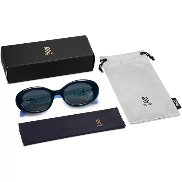 SOJOS Small Retro Oval Polarized Sunglasses for Women Men 90s Vintage Small Face UV400 Protection Tiny Sun Glasses SJ2286Dark Blue