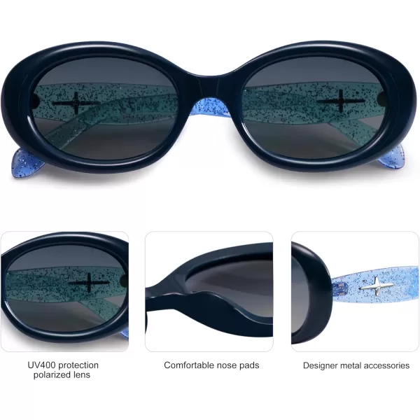 SOJOS Small Retro Oval Polarized Sunglasses for Women Men 90s Vintage Small Face UV400 Protection Tiny Sun Glasses SJ2286Dark Blue