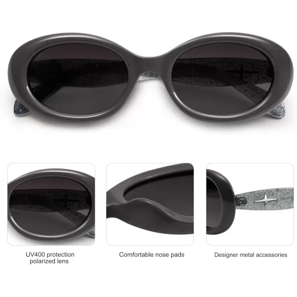SOJOS Small Retro Oval Polarized Sunglasses for Women Men 90s Vintage Small Face UV400 Protection Tiny Sun Glasses SJ2286Grey