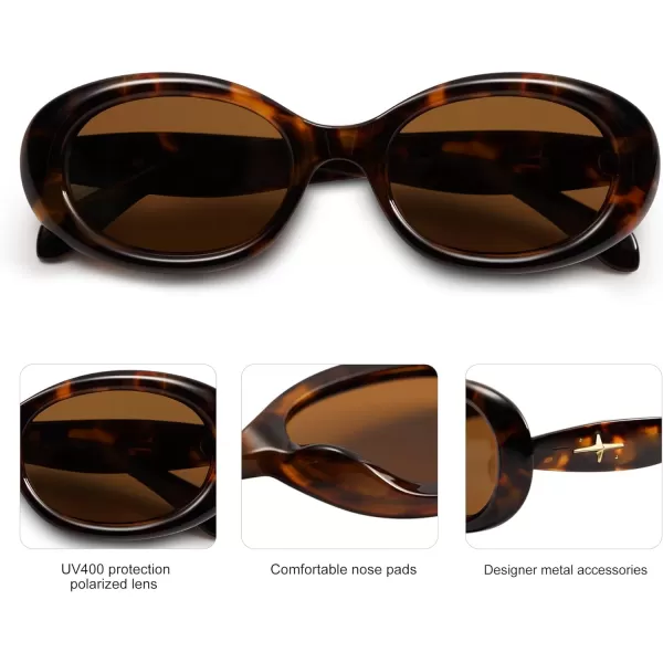 SOJOS Small Retro Oval Polarized Sunglasses for Women Men 90s Vintage Small Face UV400 Protection Tiny Sun Glasses SJ2286Leopard