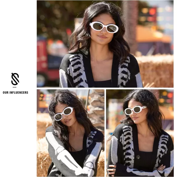 SOJOS Small Retro Oval Polarized Sunglasses for Women Men 90s Vintage Small Face UV400 Protection Tiny Sun Glasses SJ2286White