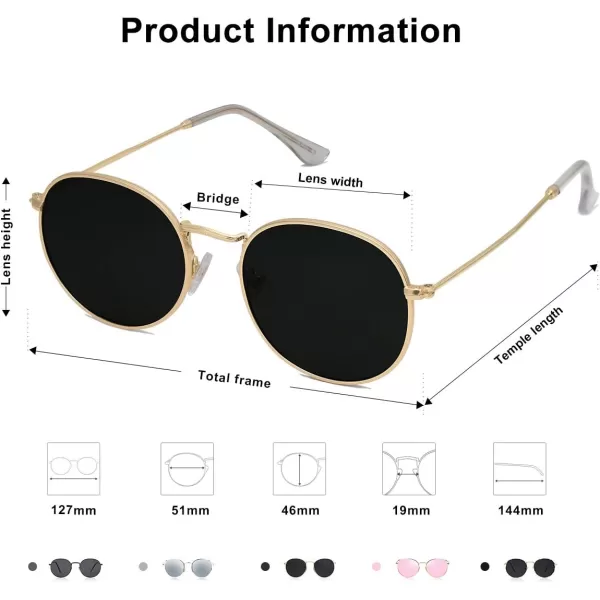 SOJOS Small Round Polarized Sunglasses for Women Men Classic Vintage Retro Shades UV400Bright GoldGrey