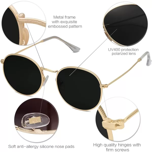 SOJOS Small Round Polarized Sunglasses for Women Men Classic Vintage Retro Shades UV400Bright GoldGrey