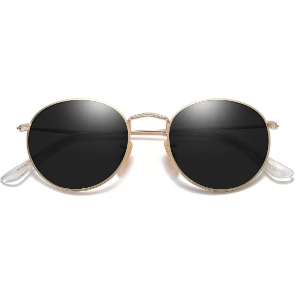 SOJOS Small Round Polarized Sunglasses for Women Men Classic Vintage Retro Shades UV400Bright GoldGrey