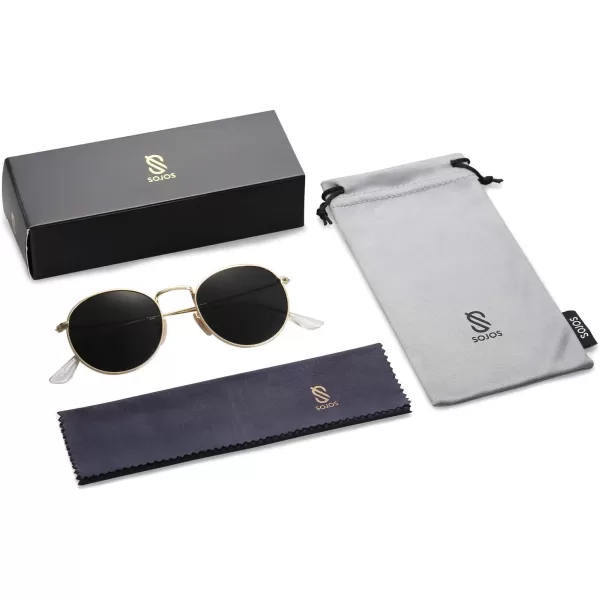 SOJOS Small Round Polarized Sunglasses for Women Men Classic Vintage Retro Shades UV400Bright GoldGrey