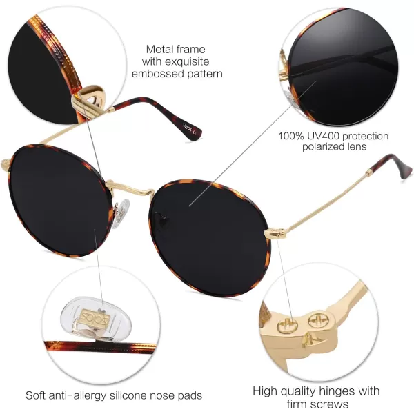SOJOS Small Round Polarized Sunglasses for Women Men Classic Vintage Retro Shades UV400Gold HavanaGrey
