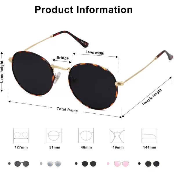 SOJOS Small Round Polarized Sunglasses for Women Men Classic Vintage Retro Shades UV400Gold HavanaGrey