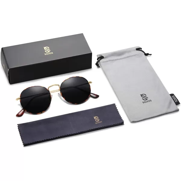 SOJOS Small Round Polarized Sunglasses for Women Men Classic Vintage Retro Shades UV400Gold HavanaGrey