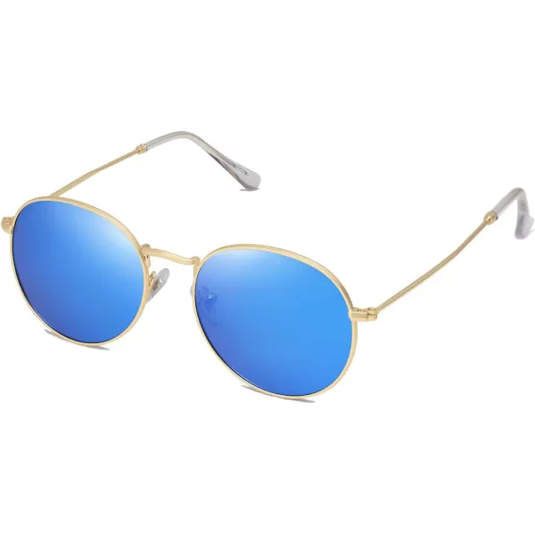 SOJOS Small Round Polarized Sunglasses for Women Men Classic Vintage Retro Shades UV400GoldBlue