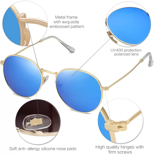 SOJOS Small Round Polarized Sunglasses for Women Men Classic Vintage Retro Shades UV400GoldBlue