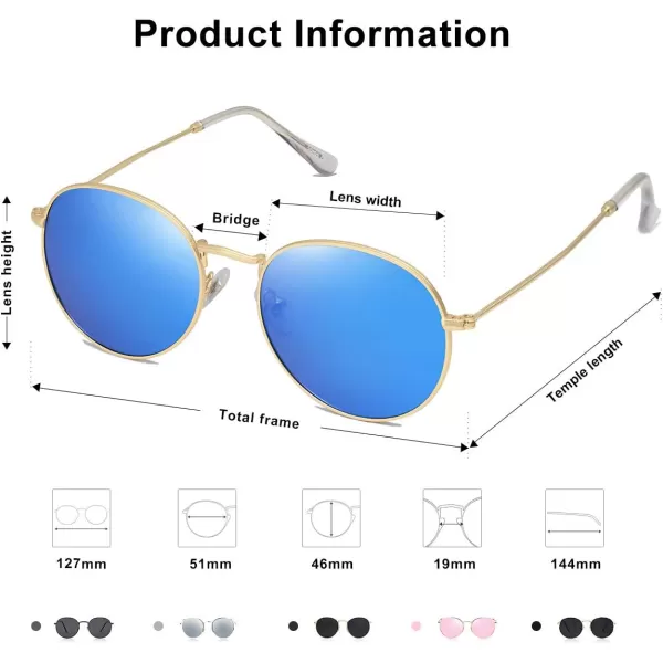 SOJOS Small Round Polarized Sunglasses for Women Men Classic Vintage Retro Shades UV400GoldBlue