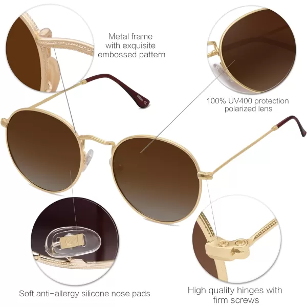 SOJOS Small Round Polarized Sunglasses for Women Men Classic Vintage Retro Shades UV400GoldBrown