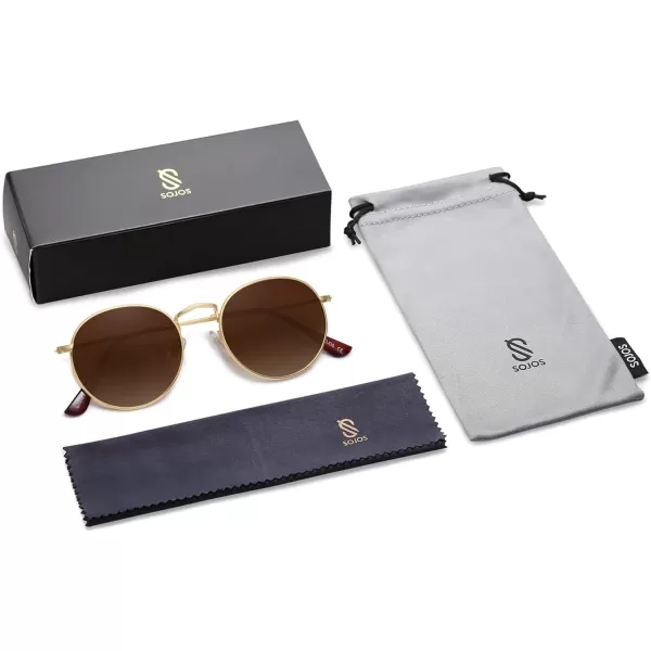 SOJOS Small Round Polarized Sunglasses for Women Men Classic Vintage Retro Shades UV400GoldBrown