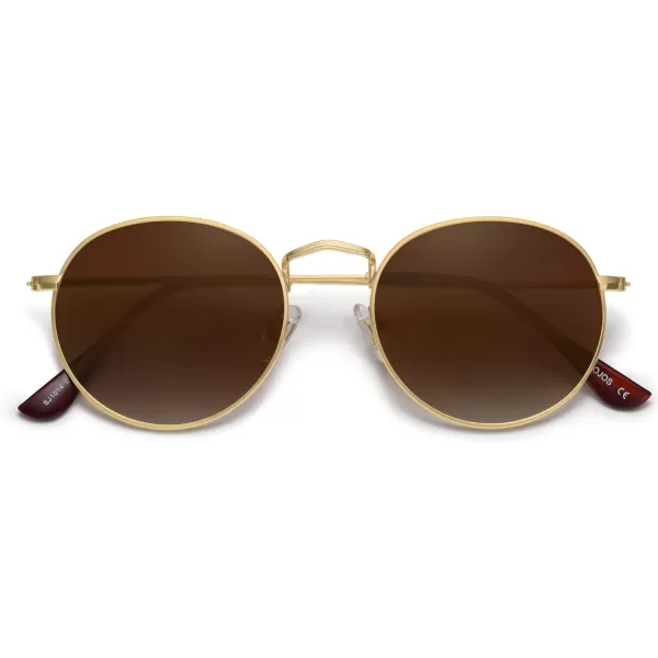 SOJOS Small Round Polarized Sunglasses for Women Men Classic Vintage Retro Shades UV400GoldBrown