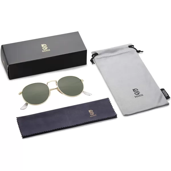SOJOS Small Round Polarized Sunglasses for Women Men Classic Vintage Retro Shades UV400GoldGreen