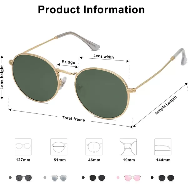 SOJOS Small Round Polarized Sunglasses for Women Men Classic Vintage Retro Shades UV400GoldGreen