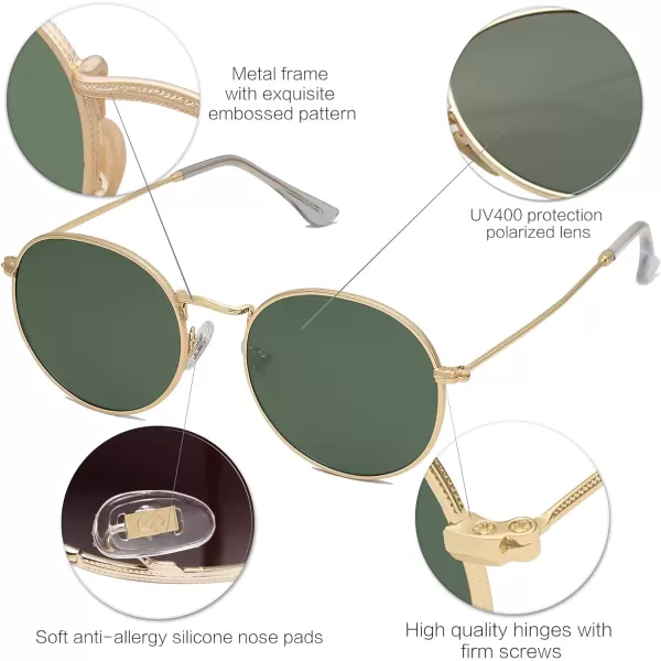 SOJOS Small Round Polarized Sunglasses for Women Men Classic Vintage Retro Shades UV400GoldGreen
