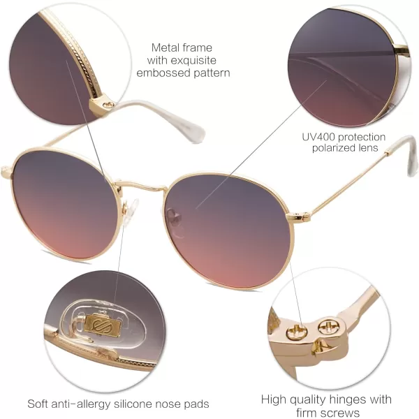 SOJOS Small Round Polarized Sunglasses for Women Men Classic Vintage Retro Shades UV400GoldGreyamppink