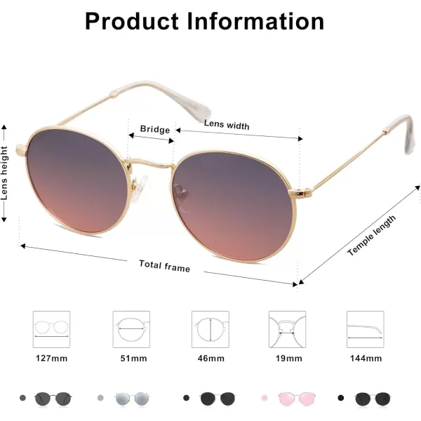 SOJOS Small Round Polarized Sunglasses for Women Men Classic Vintage Retro Shades UV400GoldGreyamppink