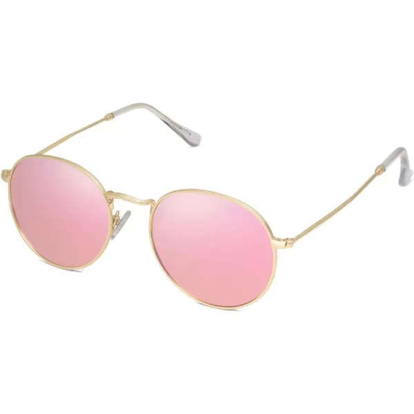 SOJOS Small Round Polarized Sunglasses for Women Men Classic Vintage Retro Shades UV400GoldPink