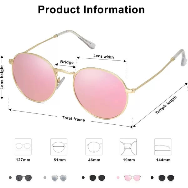 SOJOS Small Round Polarized Sunglasses for Women Men Classic Vintage Retro Shades UV400GoldPink