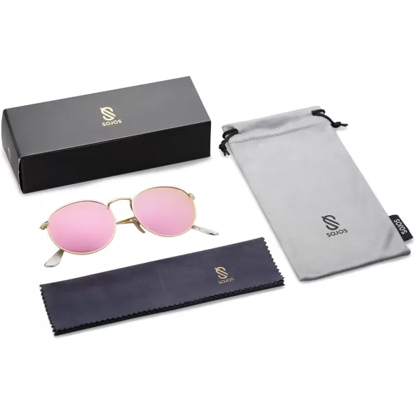 SOJOS Small Round Polarized Sunglasses for Women Men Classic Vintage Retro Shades UV400GoldPink