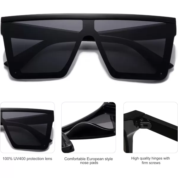 SOJOS Square Big Sunglasses Women Thick Frame Flat Top Mirrored Sunnies Shades Goggle Siamese Lens SJ2117C1 Black FrameGrey Lens