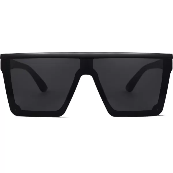SOJOS Square Big Sunglasses Women Thick Frame Flat Top Mirrored Sunnies Shades Goggle Siamese Lens SJ2117C1 Black FrameGrey Lens