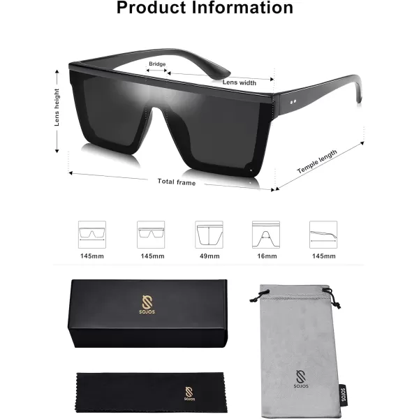 SOJOS Square Big Sunglasses Women Thick Frame Flat Top Mirrored Sunnies Shades Goggle Siamese Lens SJ2117C1 Black FrameGrey Lens