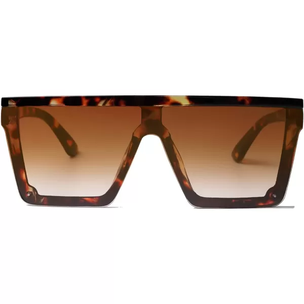 SOJOS Square Big Sunglasses Women Thick Frame Flat Top Mirrored Sunnies Shades Goggle Siamese Lens SJ2117C2 Tortoise FrameGradient Brown Lens