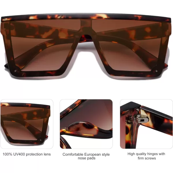 SOJOS Square Big Sunglasses Women Thick Frame Flat Top Mirrored Sunnies Shades Goggle Siamese Lens SJ2117C2 Tortoise FrameGradient Brown Lens