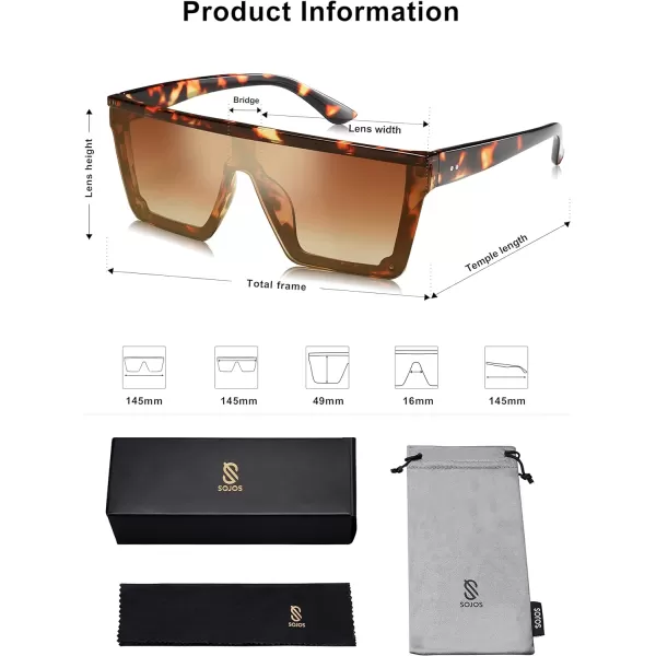 SOJOS Square Big Sunglasses Women Thick Frame Flat Top Mirrored Sunnies Shades Goggle Siamese Lens SJ2117C2 Tortoise FrameGradient Brown Lens