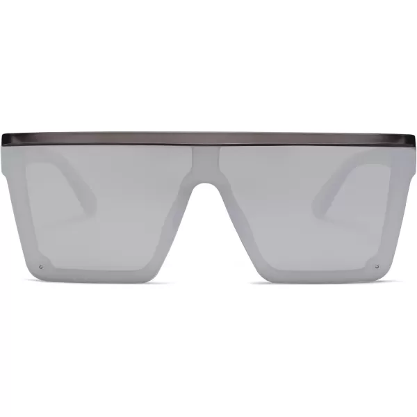 SOJOS Square Big Sunglasses Women Thick Frame Flat Top Mirrored Sunnies Shades Goggle Siamese Lens SJ2117C3 Clear Grey FrameSilver Mirrored Lens
