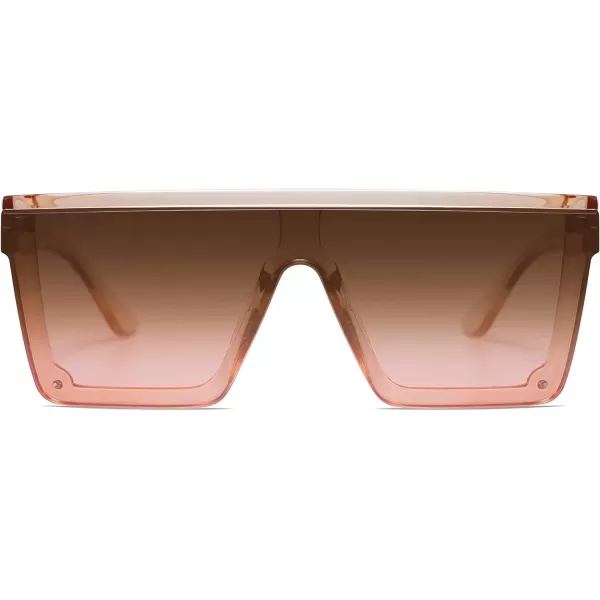SOJOS Square Big Sunglasses Women Thick Frame Flat Top Mirrored Sunnies Shades Goggle Siamese Lens SJ2117C5 Crystal Brown FrameGradient Brown Lens