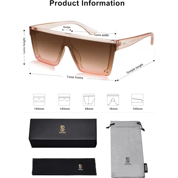 SOJOS Square Big Sunglasses Women Thick Frame Flat Top Mirrored Sunnies Shades Goggle Siamese Lens SJ2117C5 Crystal Brown FrameGradient Brown Lens