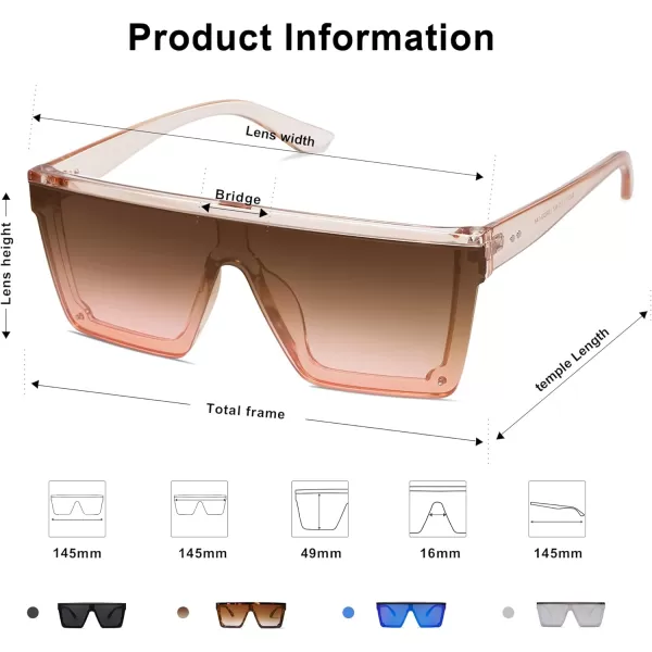 SOJOS Square Big Sunglasses Women Thick Frame Flat Top Mirrored Sunnies Shades Goggle Siamese Lens SJ2117C5 Crystal Brown FrameGradient Brown Lens