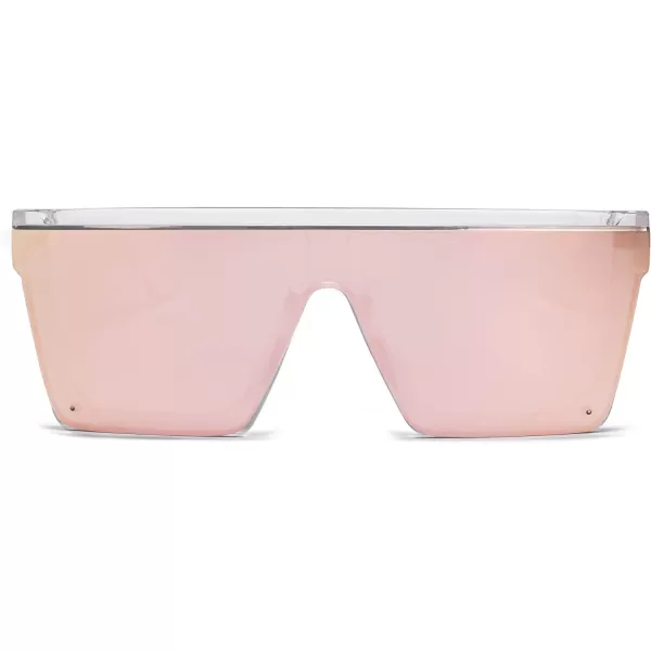 SOJOS Square Big Sunglasses Women Thick Frame Flat Top Mirrored Sunnies Shades Goggle Siamese Lens SJ2117C6 Crystal FramePink Mirrored Lens