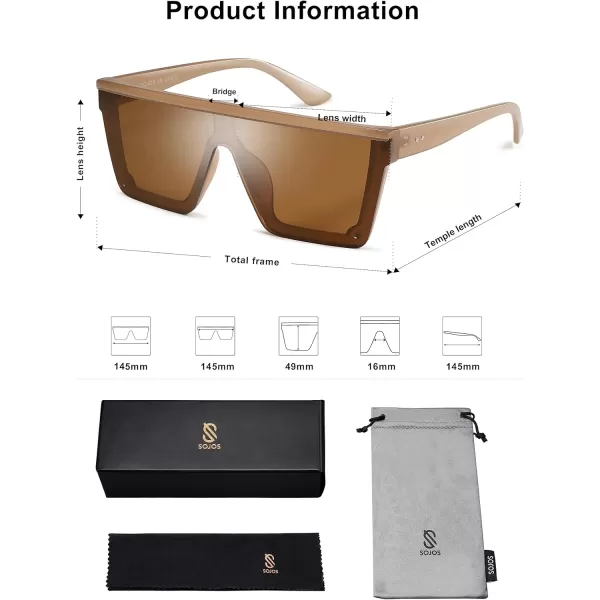 SOJOS Square Big Sunglasses Women Thick Frame Flat Top Mirrored Sunnies Shades Goggle Siamese Lens SJ2117C7 Brown Frame Brown Lens