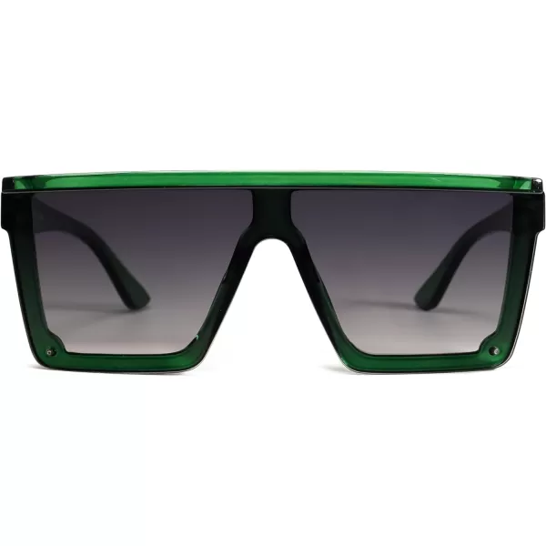 SOJOS Square Big Sunglasses Women Thick Frame Flat Top Mirrored Sunnies Shades Goggle Siamese Lens SJ2117C8 Green Frame Gradient Grey Lens