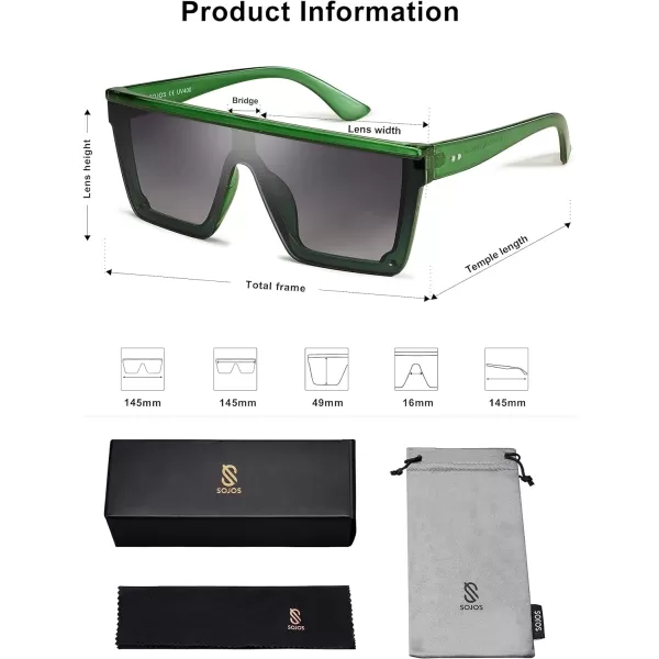 SOJOS Square Big Sunglasses Women Thick Frame Flat Top Mirrored Sunnies Shades Goggle Siamese Lens SJ2117C8 Green Frame Gradient Grey Lens