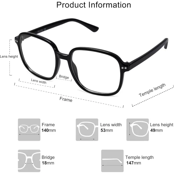 SOJOS Square Blue Light Blocking Glasses Oversized for Women TR90 Frame Filter SJ5081C1 Black Frame AntiBlue Light Lens