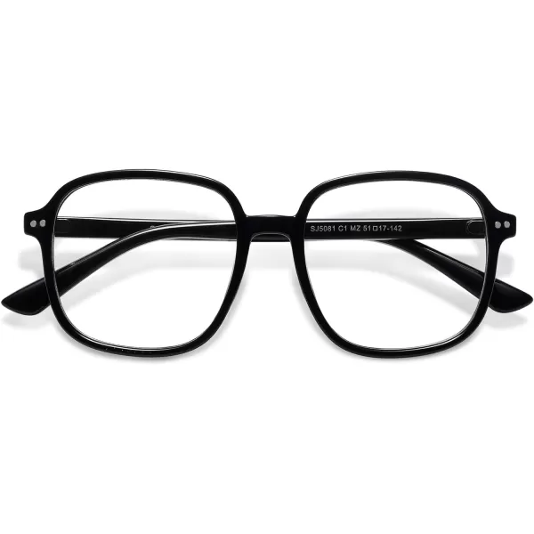 SOJOS Square Blue Light Blocking Glasses Oversized for Women TR90 Frame Filter SJ5081C1 Black Frame AntiBlue Light Lens