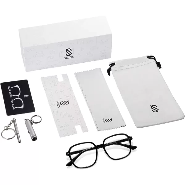 SOJOS Square Blue Light Blocking Glasses Oversized for Women TR90 Frame Filter SJ5081C1 Black Frame AntiBlue Light Lens