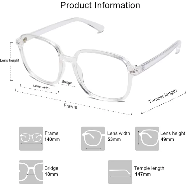 SOJOS Square Blue Light Blocking Glasses Oversized for Women TR90 Frame Filter SJ5081C2 Crystal Frame AntiBlue Light Lens