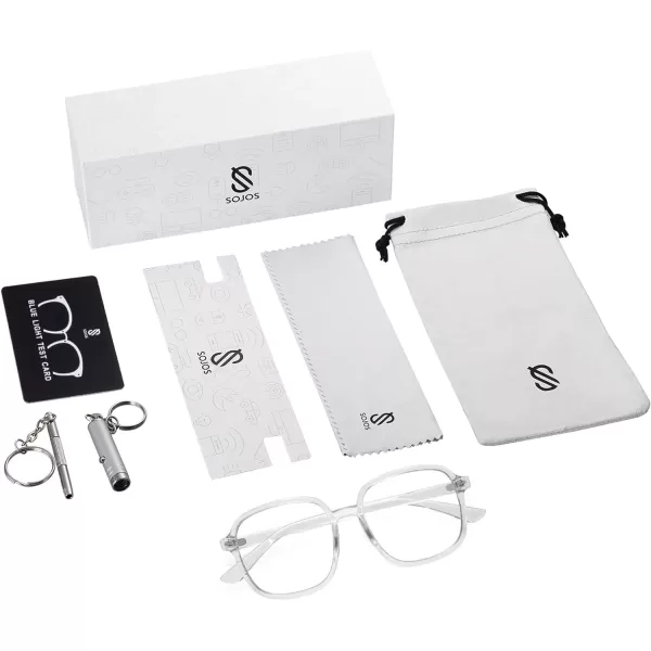 SOJOS Square Blue Light Blocking Glasses Oversized for Women TR90 Frame Filter SJ5081C2 Crystal Frame AntiBlue Light Lens