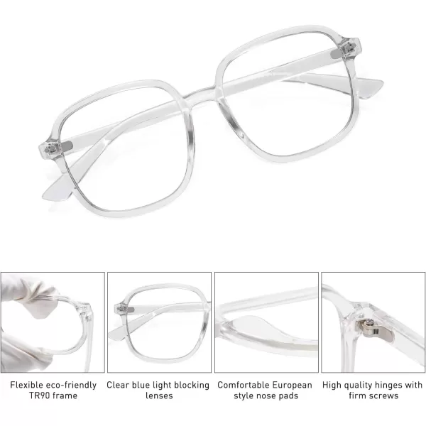 SOJOS Square Blue Light Blocking Glasses Oversized for Women TR90 Frame Filter SJ5081C2 Crystal Frame AntiBlue Light Lens